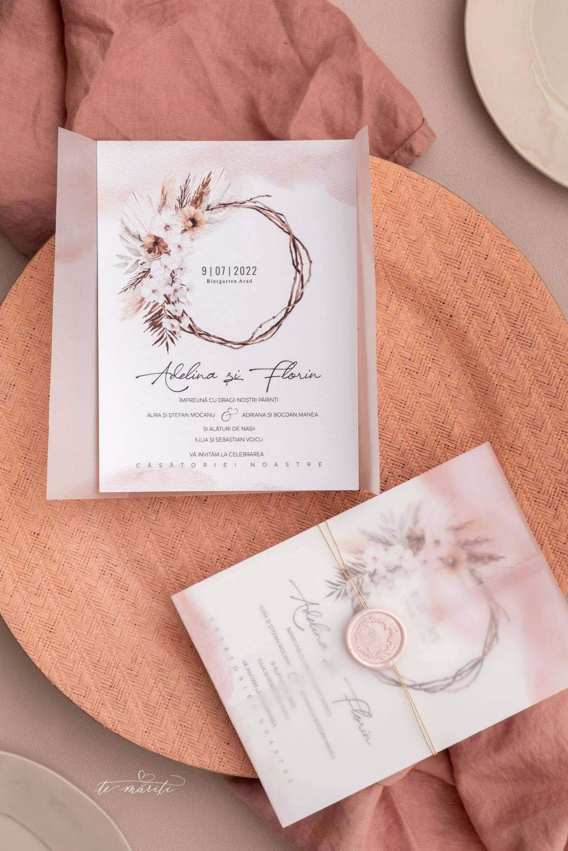 INVITATIE BOHO CU SIGILIU SI HARTIE CERATA - TeMariti