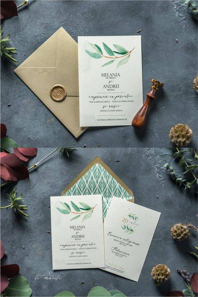INVITATIE CU SIGILIU PENTRU NUNTA, TEMATICA GREENERY - TeMariti