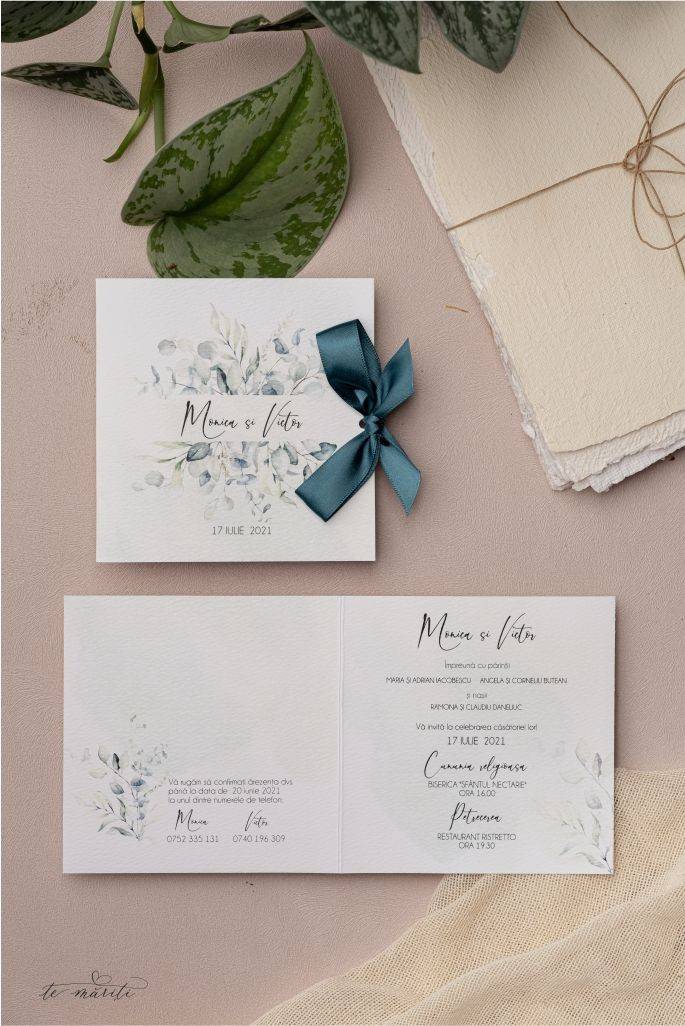 INVITATIE DECORATA CU EUCALIPT - TeMariti