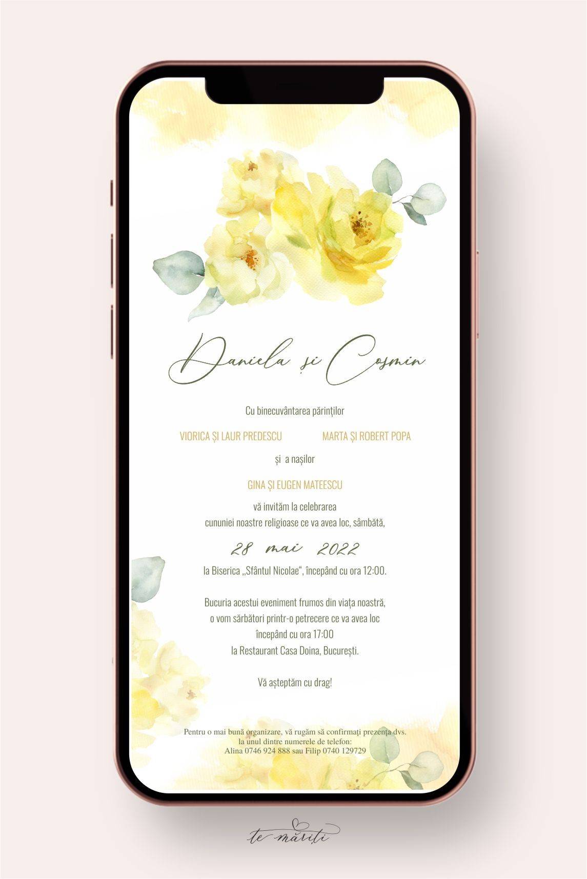 INVITATIE DIGITALA CU FLORI GALBENE - TeMariti