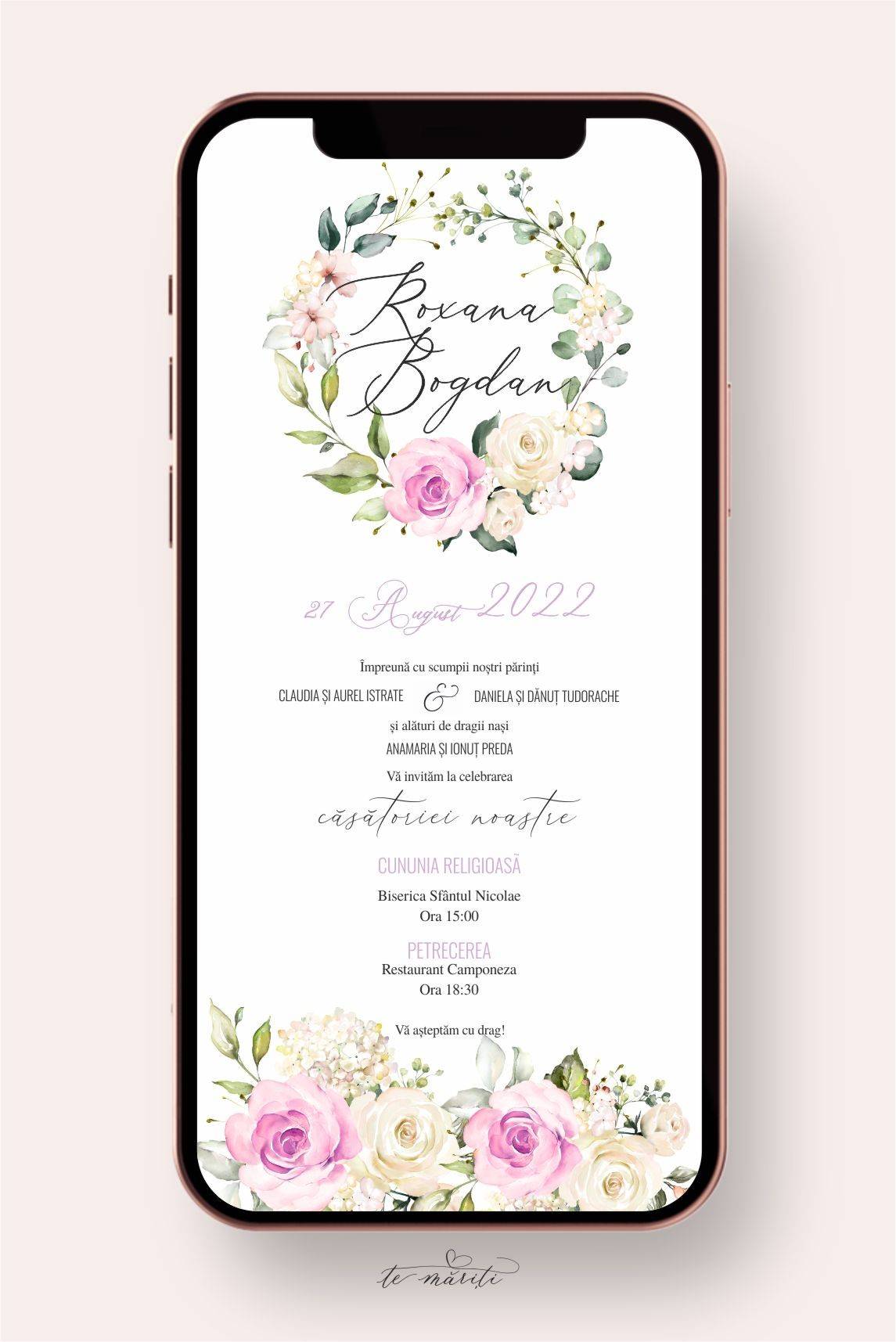 INVITATIE DIGITALA FLORALA MOV PASTEL - TeMariti