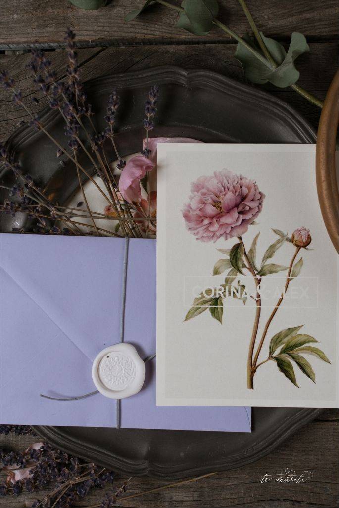 INVITATIE NUNTA LILA CU FLOARE - TeMariti