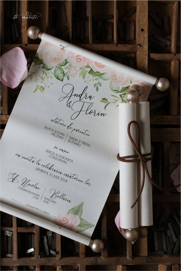 INVITATIE PAPIRUS FLORI PASTELATE - TeMariti