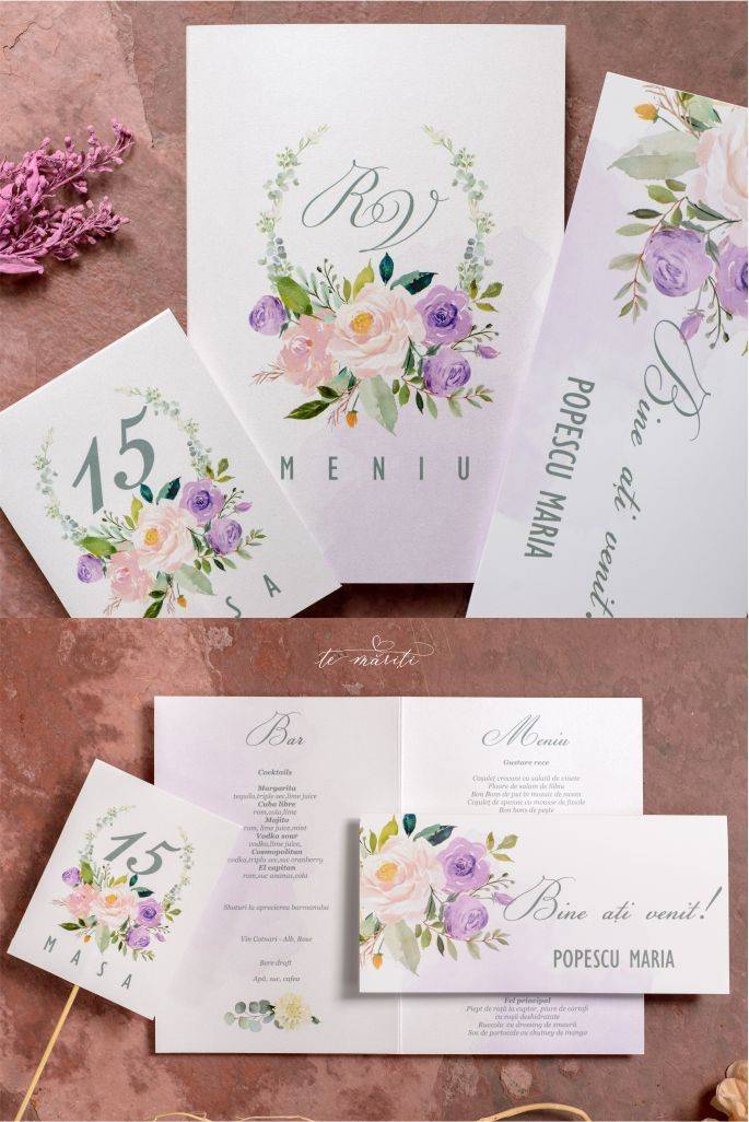 MENIU | PLIC | NR. MASA FLORAL LILA - TeMariti