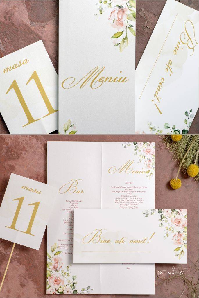 MENIU | PLIC | NR. MASA FLORAL ROZ PASTEL - TeMariti